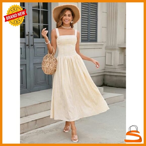 Summer Corset Midi Dress Flowy Square Neck Sleeveless with Pockets - Picture 4 of 8